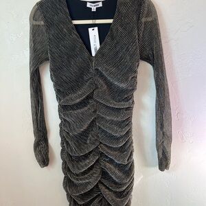 Steve Madden Black and Silver Ruched Long Sleeve Dress